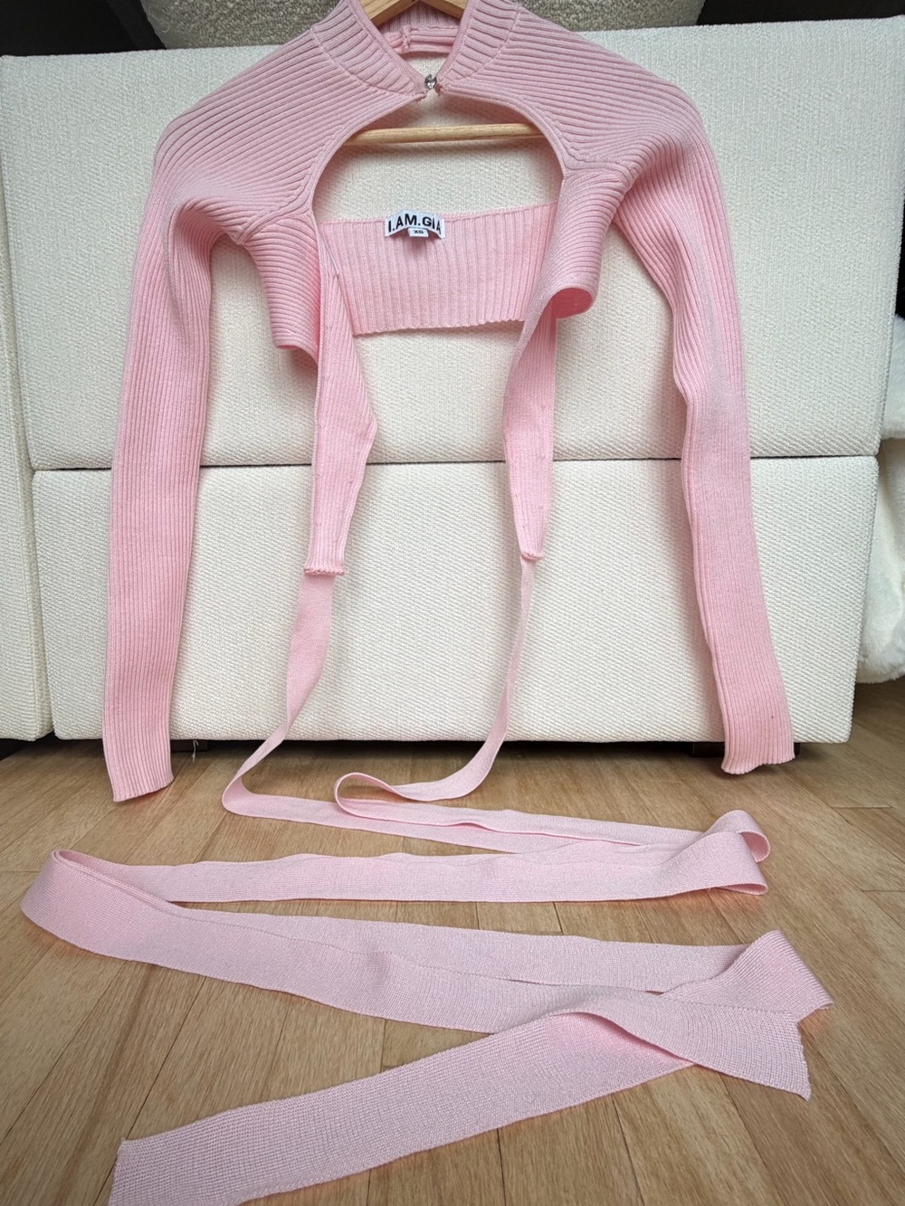 I.AM.GIA Pink Ribbed Tie-Front Bolero Sweater